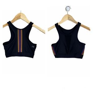 C&C California Black Mesh Stripe Sports Active Rainbow Bra XS